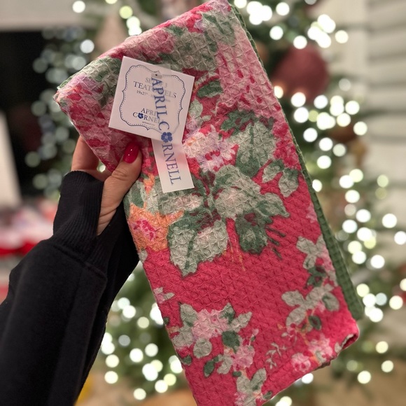 April Cornell spring floral kitchen towels 3 pack green pink cottage rose - Picture 7 of 8